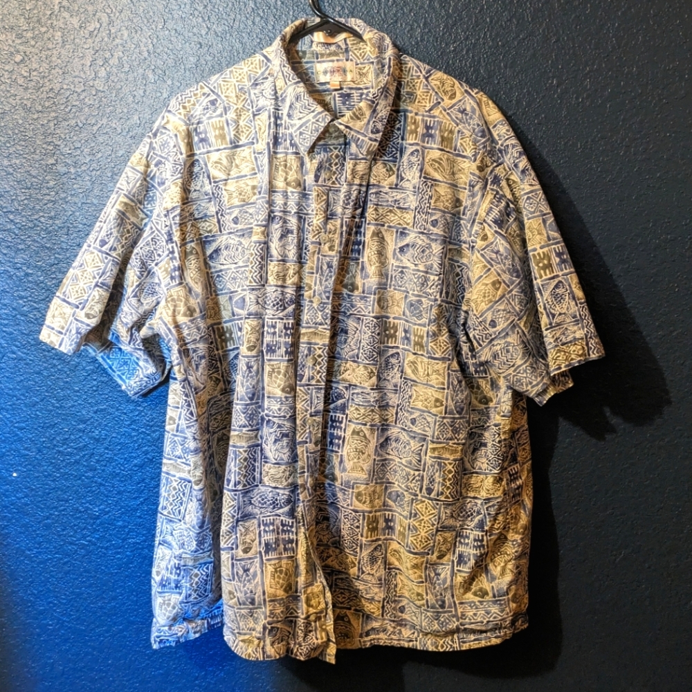 Campia Moda Men's 2XLT Button-down Shirt, Fish Pattern